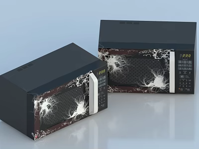 Stylish Modern Black Microwave Ovens With Decorative Patterns For Kitchen Appliances 3d model