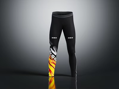 Trendy Black Leggings With Colorful Flame Pattern And ERO Logo Design 3d model