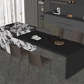 Modern Dining Table Set With Black Frame Marble Top And Grey Upholstered Chairs 3d model