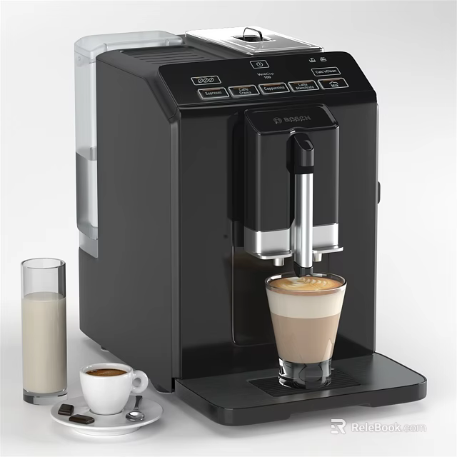 Black Automatic Coffee Machine Making Latte With Milk Cup In Home Kitchen 3d model