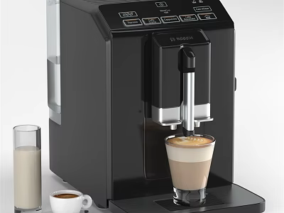 Black Automatic Coffee Machine Making Latte With Milk Cup In Home Kitchen 3d model