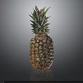 Fresh Ripe Pineapple With Green Leafy Top On Dark Reflective Surface