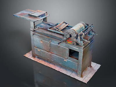 Vintage Industrial Equipment With Metal Workbench Top Roller Mechanism And Drawers 3d model