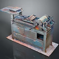 Vintage Industrial Equipment With Metal Workbench Top Roller Mechanism And Drawers