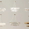 Various Modern Chandeliers With White Shades Gold Details And Circular Or Petal Designs