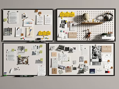 Creative Inspiration Boards With Notes Photos And Design Elements 3d model