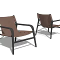 Stylish Brown Leather Leisure Chairs With Black Metal Frame Modern Minimalist Design