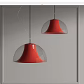 Modern Red Pendant Lights with Transparent Outer Layers Two Hanging Against Grey Background 3d model