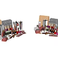 Stylish Perfume And Cosmetics Display With Perfume Bottles Lipsticks Eyeshadow Palettes And Makeup Brushes