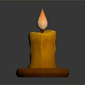 Burning Orange Candle With Glowing Flame Melted Wax And Round Base