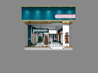 ESMODEN Clothing Store Fashionable Window Display With Mannequins And Hanging Clothes 3d model