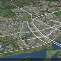 Detailed Aerial Planning of Urban City Layout With Buildings Roads and Water Bodies