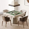 Modern Square Table and Chair Set with Green Mahjong Tabletop and Light Brown Fabric Chairs