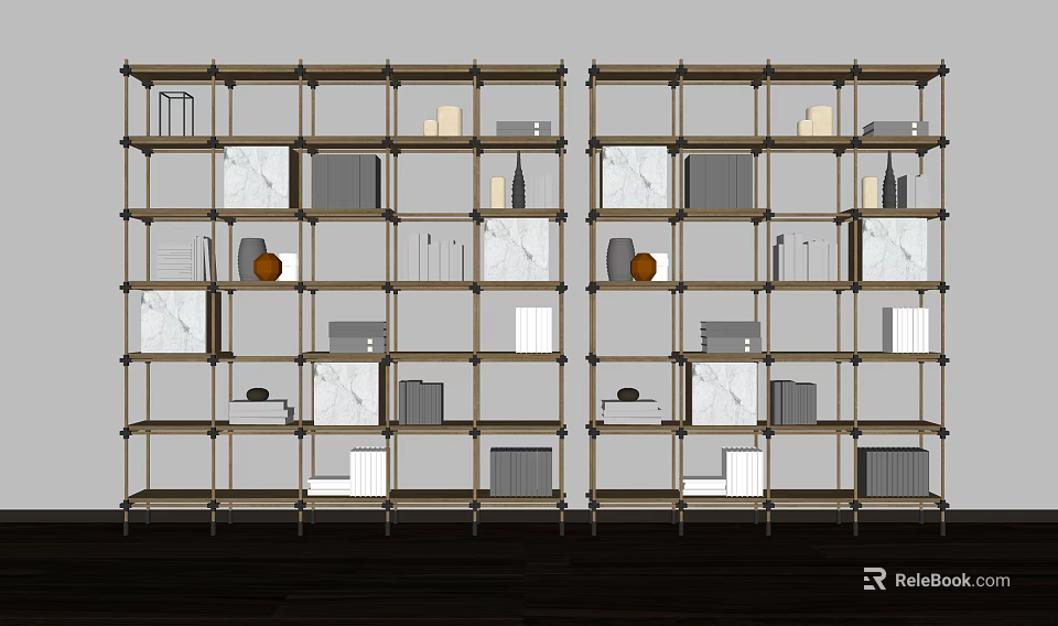 Modern Multi layer Open Shelf Bookcase With Wooden Frame And Decorative Items 3d model 