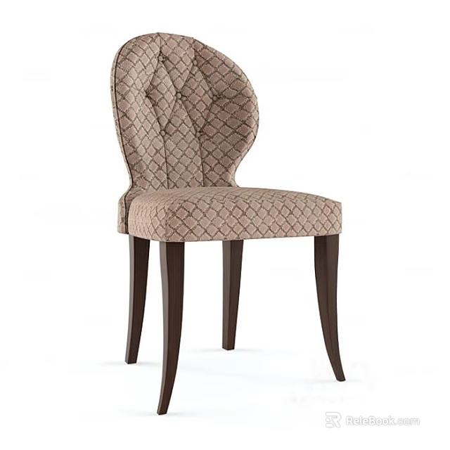 Elegant Dining Chair With Diamond Pattern Fabric Curved Backrest And Dark Brown Wooden Legs 3d model 