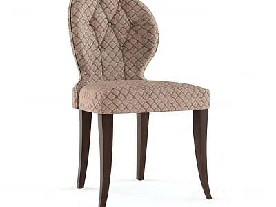 Elegant Dining Chair With Diamond Pattern Fabric Curved Backrest And Dark Brown Wooden Legs 3d model