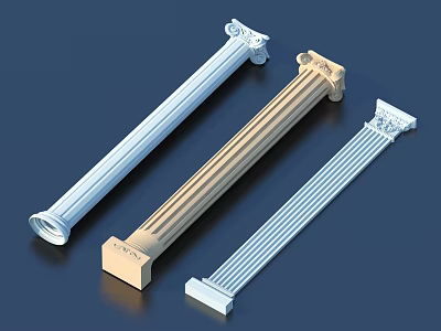 Classical Column Sculptures With Artistic Carved Capitals Fluted Shafts White Beige Light Gray 3d model