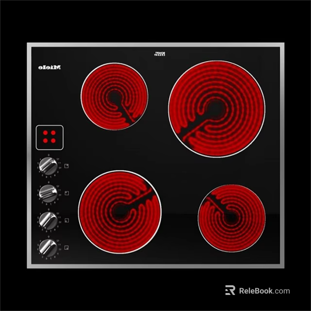 Electric Cooktop With Four Red Heating Elements Black Surface And Knob Controls 3d model 