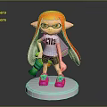 Cartoon Game Character With Orange Hair Goggles INK T-Shirt Pink Sneakers And Green Weapon