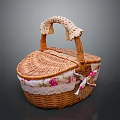Adorable Small Animal In Heart Shaped Wicker Basket With Floral Lace Trim