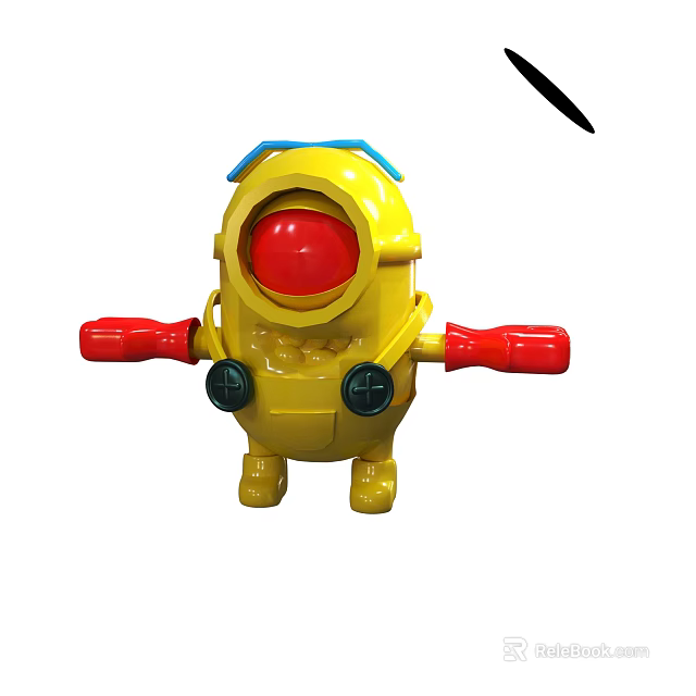 Yellow Cartoon Toy Figure With Red Arms Blue Top And Black Buttons 3d model 