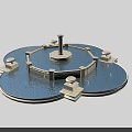 Ornate Circular Water Fountain With Tiered Sprayers And Decorative Stone Pillars