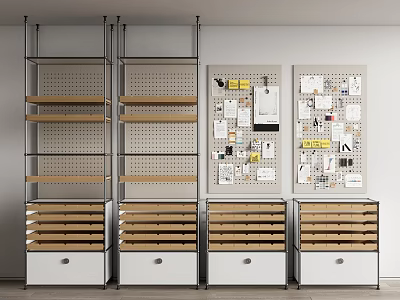 Contemporary Storage Shelving Unit With Metal Frame Wooden Shelves Drawers and Pegboard Panels 3d model