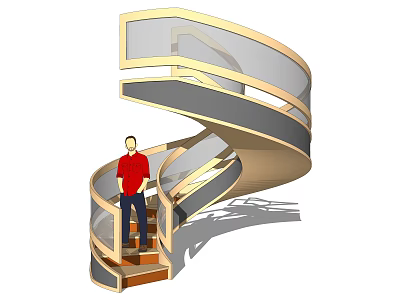 Modern Spiral Staircase Design With Glass Railings And Wooden Steps 3d model
