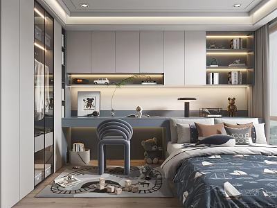 Modern Tatami Bedroom With Built in Cabinetry Wooden Desk Cozy Pillows And Decorative Rug 3d model