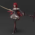 3D Model Red Haired Horned Female Character With Purple Eyes Holding Axe In Brown Outfit