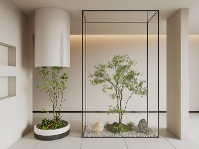 Elegant Modern Indoor Arbor Display With Glass Enclosure And Pebble Stones 3d model