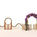 Garden Entrance Gate Archway Adorned With Purple Flowers Green Vines And Wooden Fence