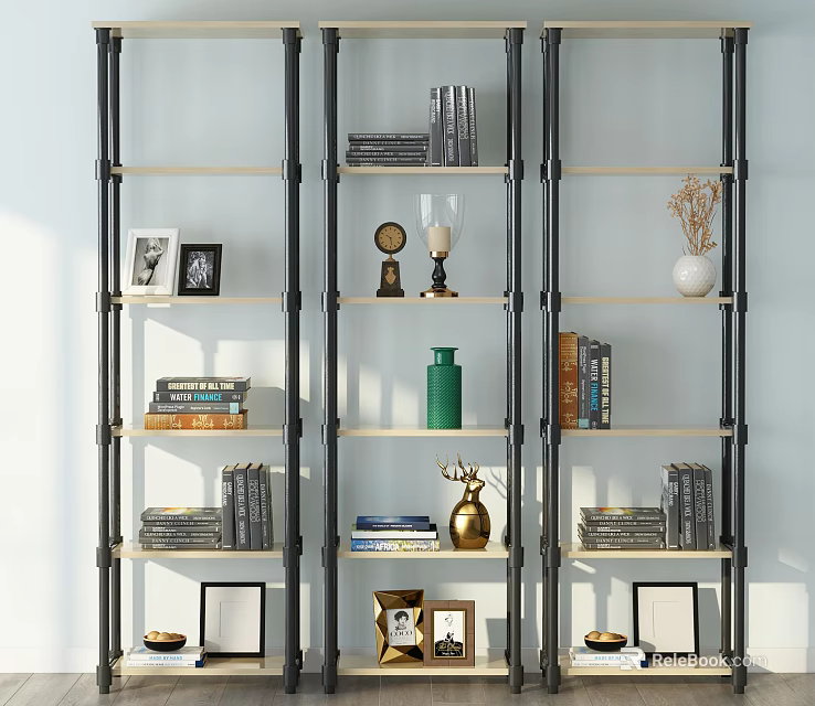 Modern Bookshelf With Layered Shelves Books Photo Frames And Decorative Items 3d model 