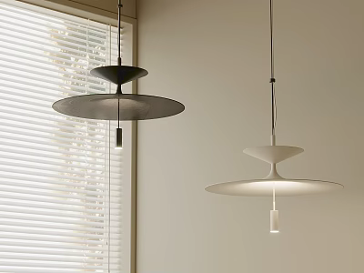 Modern Pendant Lights Hanging in Room with Window Blinds and Light Colored Wall 3d model