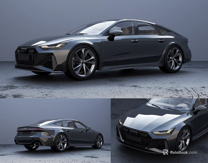 Sleek Gray Sports Sedan With Aerodynamic Design Large Alloy Wheels And Modern Front Grille 3d model 