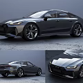 Sleek Gray Sports Sedan With Aerodynamic Design Large Alloy Wheels And Modern Front Grille