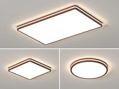 Modern Square and Round Ceiling Lights with Wooden Frame and White Panel 3d model