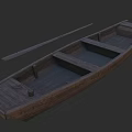 Traditional Wooden Rowing Boat With Seats And Oar On Dark Background