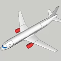 White Passenger Airplane With Red Engines Flying In Blue Sky With Clouds