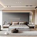 Modern Bedroom Interior Design With Gray Accent Wall Platform Bed Nightstands And Area Rug