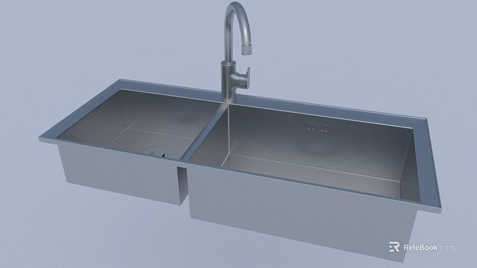 Stainless Steel Double Bowl Kitchen Sink With Modern Faucet For Home Kitchen Use 3d model 