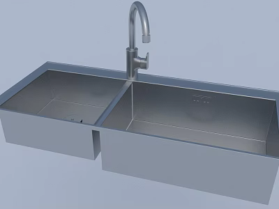 Stainless Steel Double Bowl Kitchen Sink With Modern Faucet For Home Kitchen Use 3d model