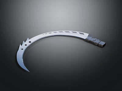 Silver Curved Blade Weapon With Hollow Design And Metal Handle For Combat Use 3d model