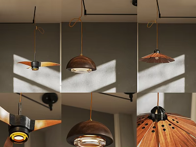 Modern Wooden Pendant Lights With Umbrella Shaped Design And Warm Light Accents 3d model