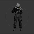 Futuristic Armored Human Warrior Character Standing With Tactical Weapon And Gear