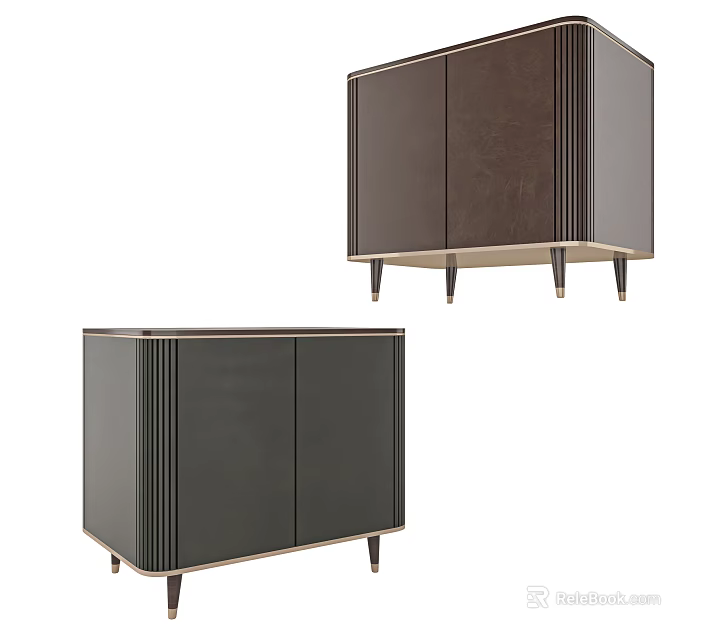 Modern Bedside Nightstand Design With Vertical Stripes And Sleek Metal Legs 3d model 