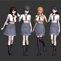 Anime Style Female Game Characters in School Uniform with Multicolored Hair and Varied Poses