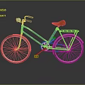 Blue Bicycle with Red Seat Silver Wheels and Rear Rack on Dark Background