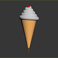 Delicious Vanilla Ice Cream Cone With Swirled White Cream And Red Cherry Top