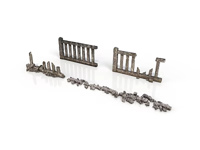 Miniature Model Scene Components With Metal Railings And Fence Structures 3d model